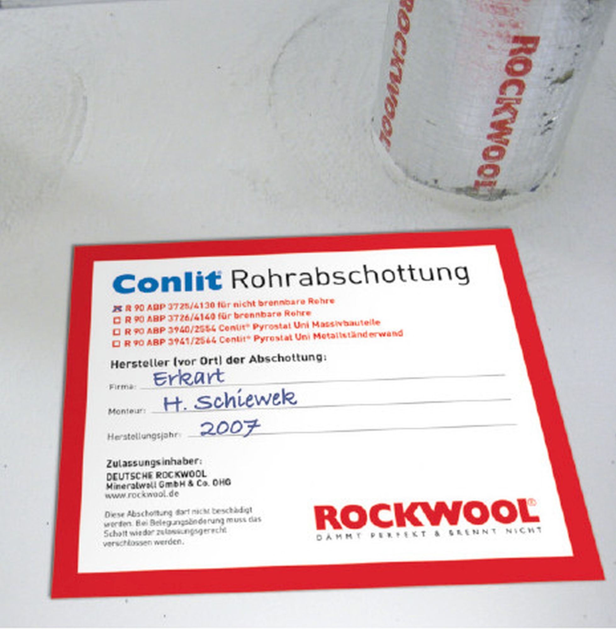 Rockwool CONLIT Kennzeichnungsschild R-90 Rohrabschottung (ABP)